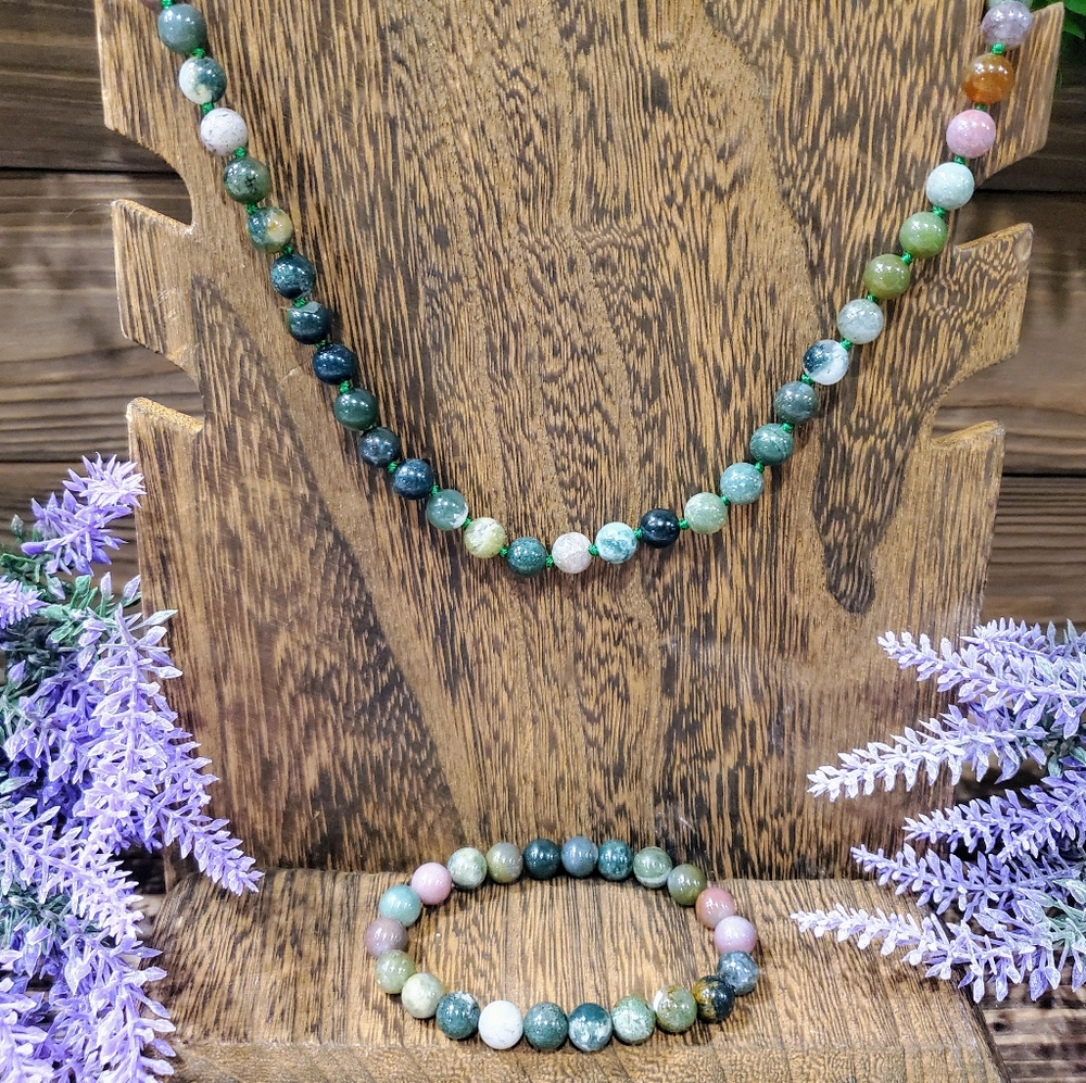 Gemstone necklace and bracelet set